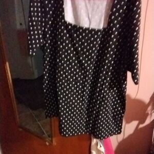 Jessica London Gray and White Polka Dot Top